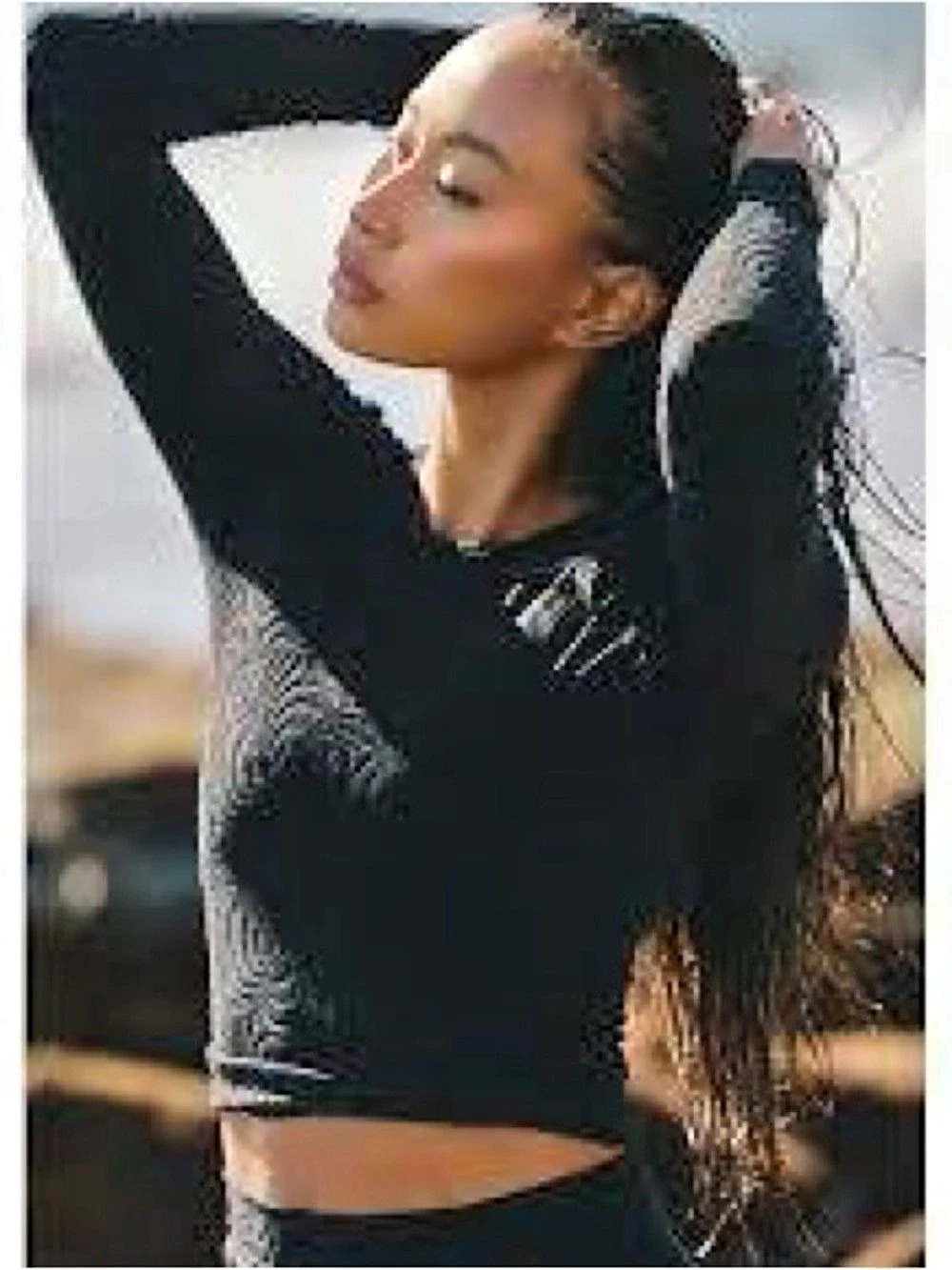 Seea textured new xs Rashguard top Women's Long Sleeve Top in Black NWT